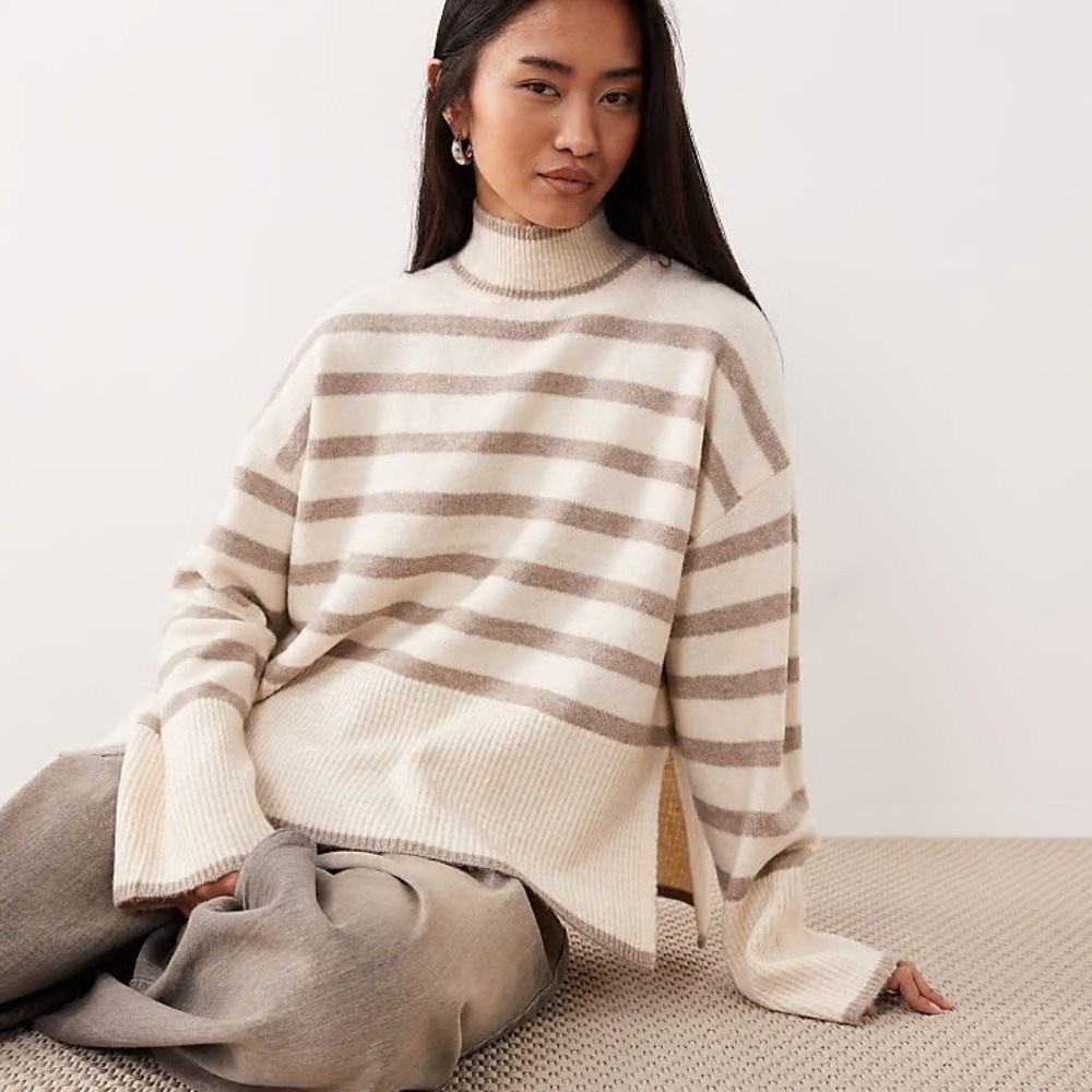 POETRY Sweater Womens Small Striped Boxy Quiet Luxury Relaxed Neutral Knit